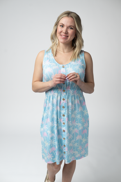 Beverly Button Dress - Aqua Palm