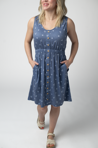 Beverly Button Dress - Nautical Navy