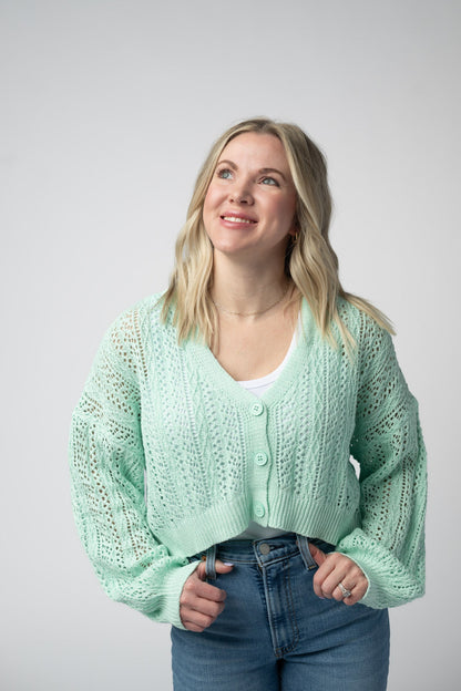 Callie Cropped Cardigan - Mint