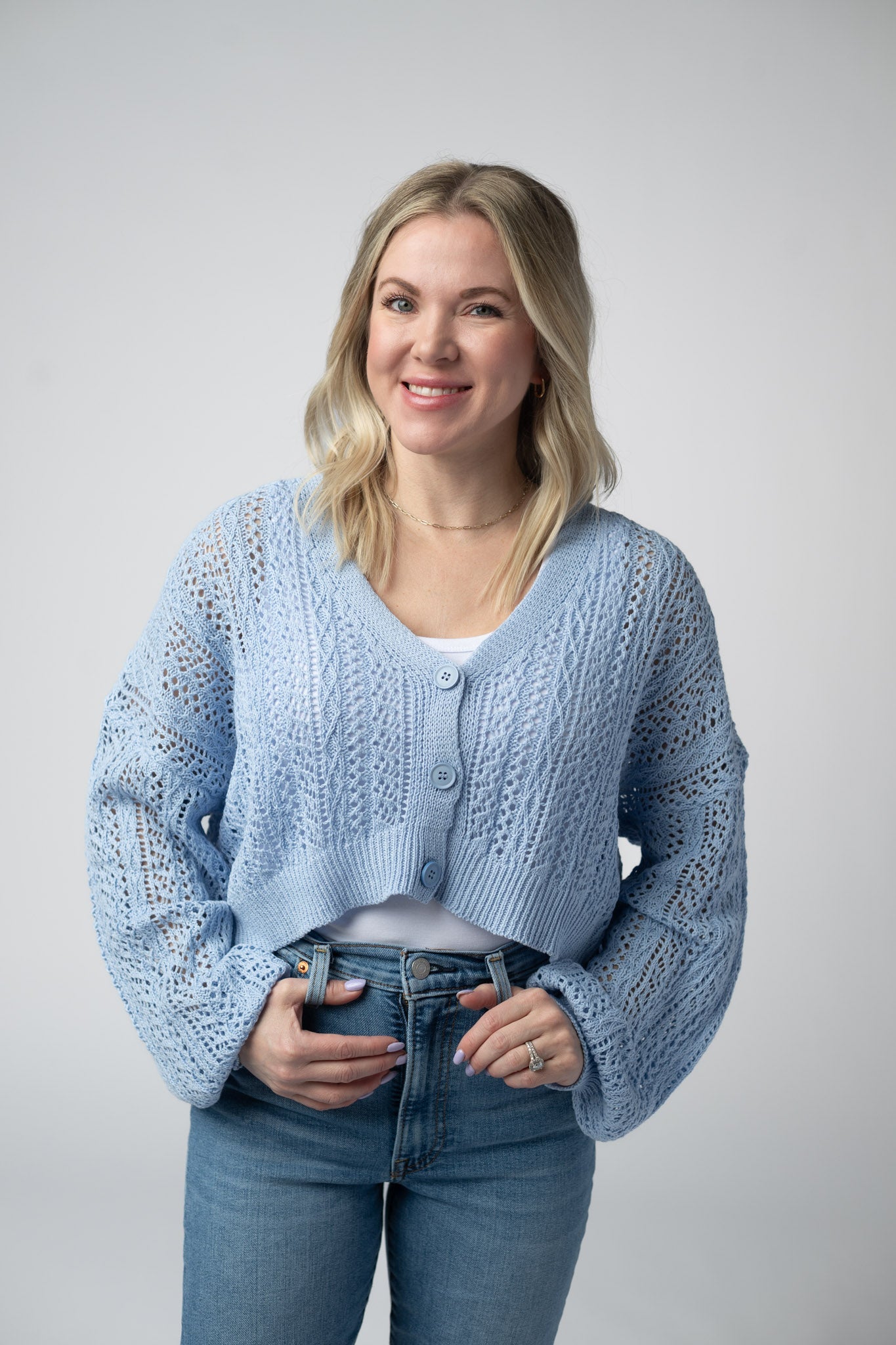 Callie Cropped Cardigan - Sky Blue