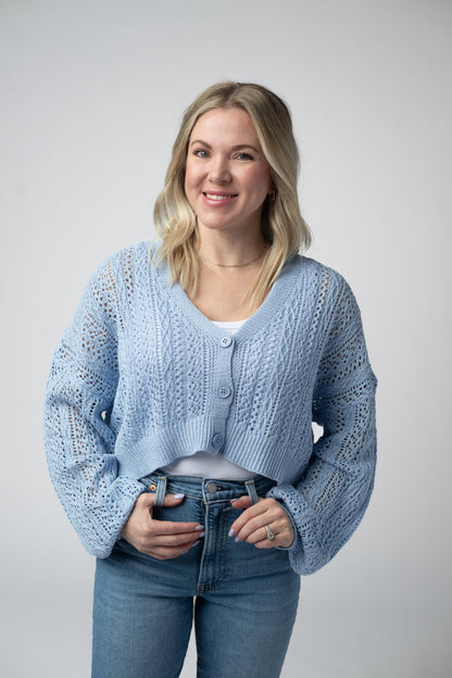 Callie Cropped Cardigan - Sky Blue