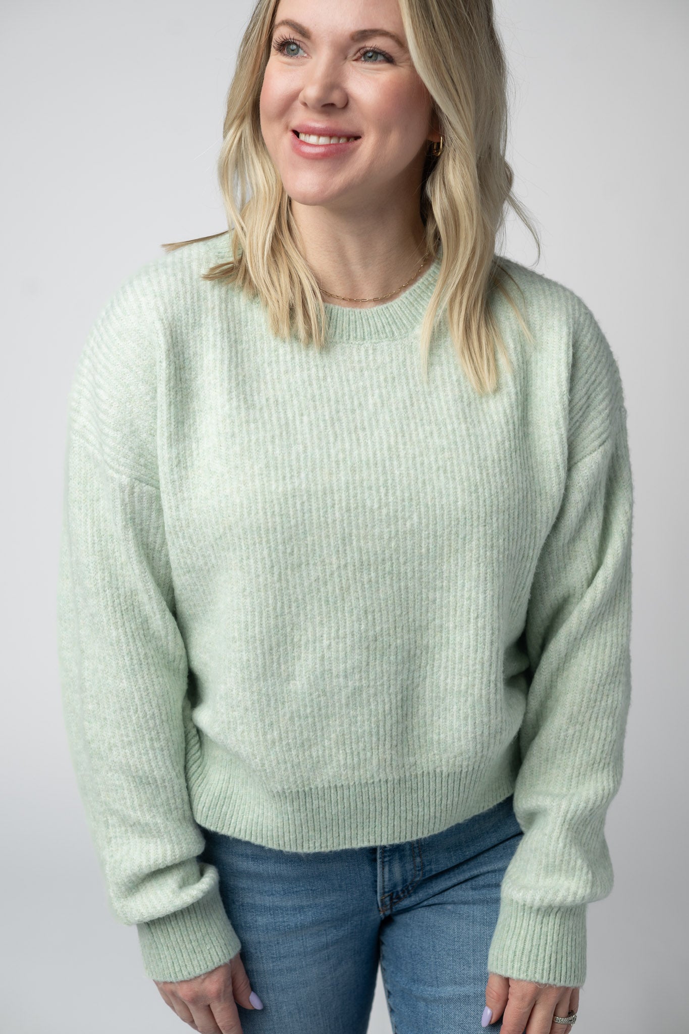 Josie Cozy Crew Sweater - Light Green
