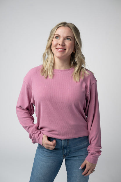 Corrine Ribbed Pullover Top - Rose
