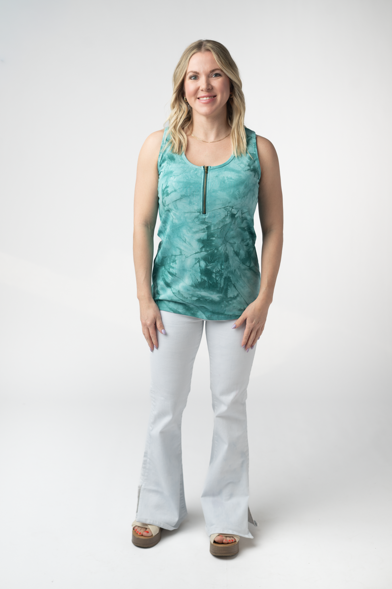 Mila Zipper Tank - Teal Tie Dye