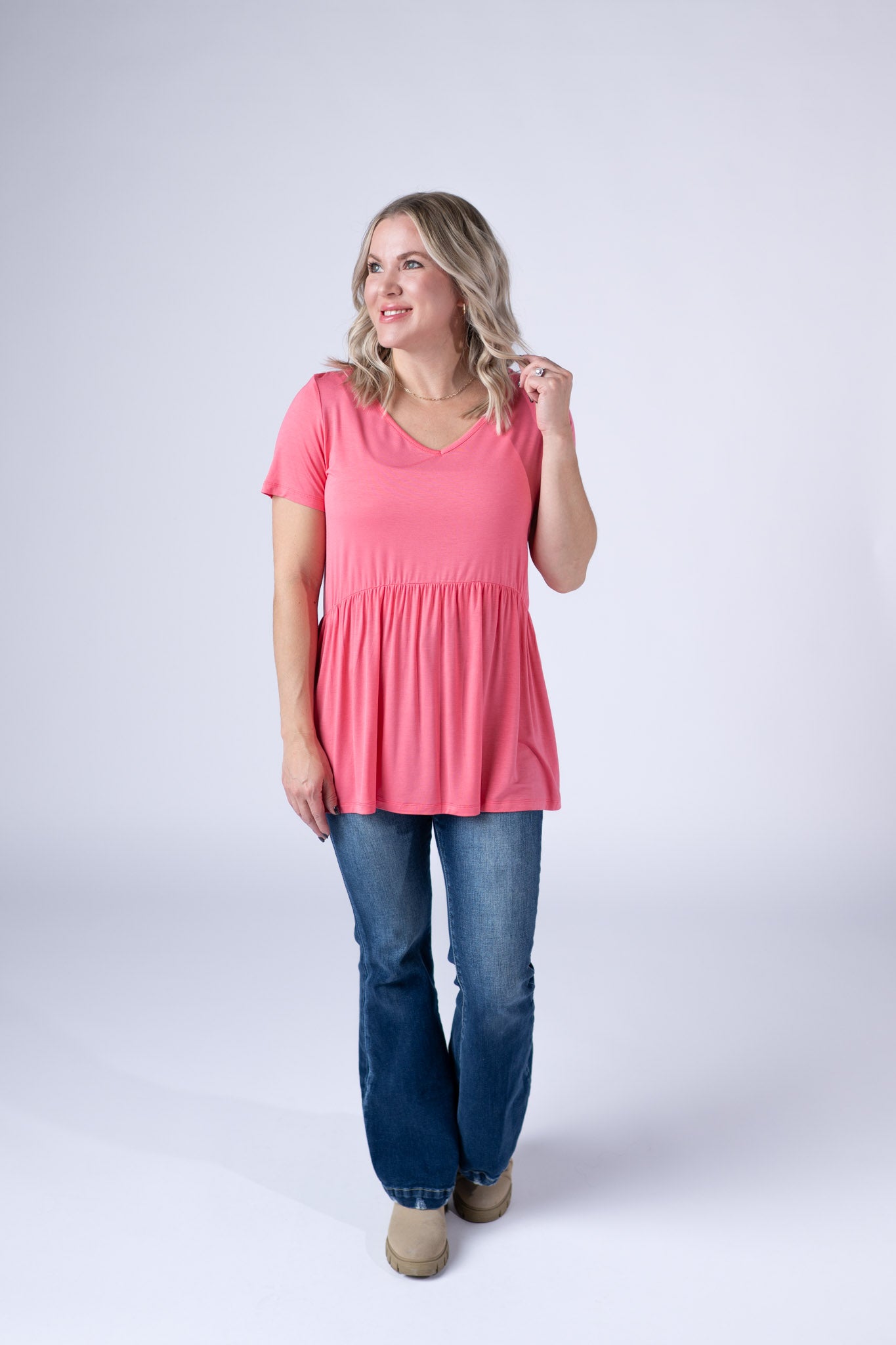 Sarah Ruffle Short Sleeve - Sun Kissed Coral
