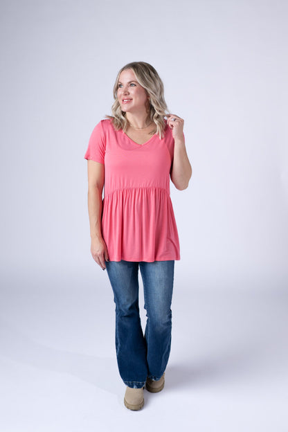 Sarah Ruffle Short Sleeve - Sun Kissed Coral