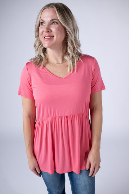 Sarah Ruffle Short Sleeve - Sun Kissed Coral