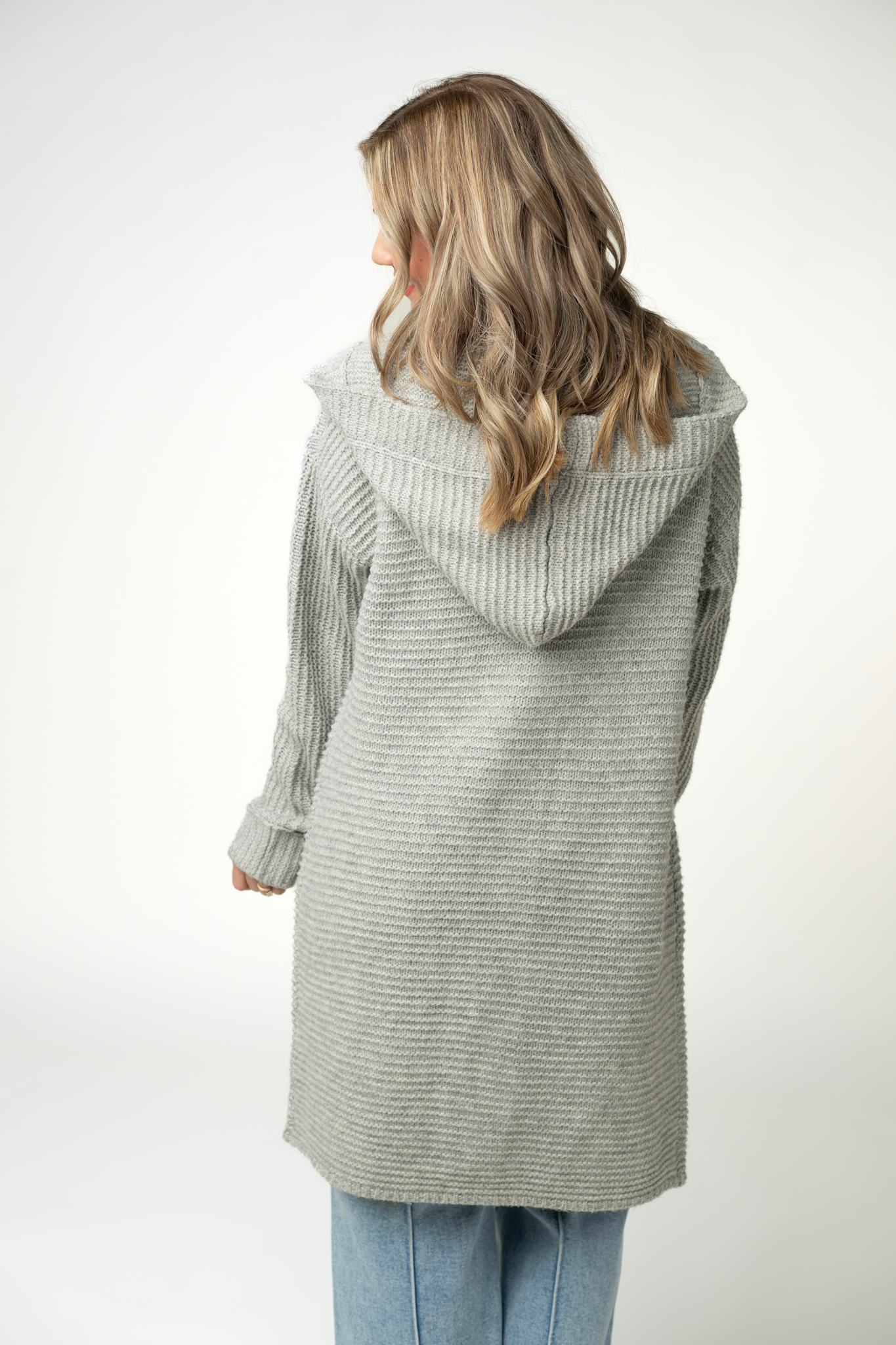 Lillian Long Hooded Cardigan - Grey