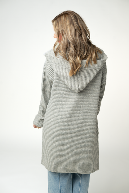 Lillian Long Hooded Cardigan - Grey
