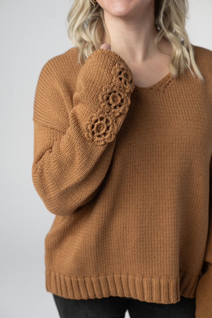 Crochet Sleeve Top - Camel