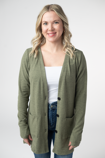 Cori Cardigan - Heathered Olive