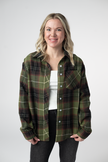 Finley Plaid Top - Olive and Brown