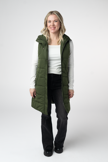 Harlow Long Vest - Dark Olive