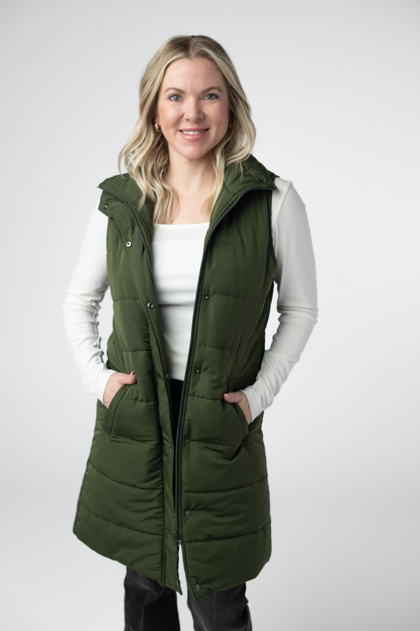 Harlow Long Vest - Dark Olive