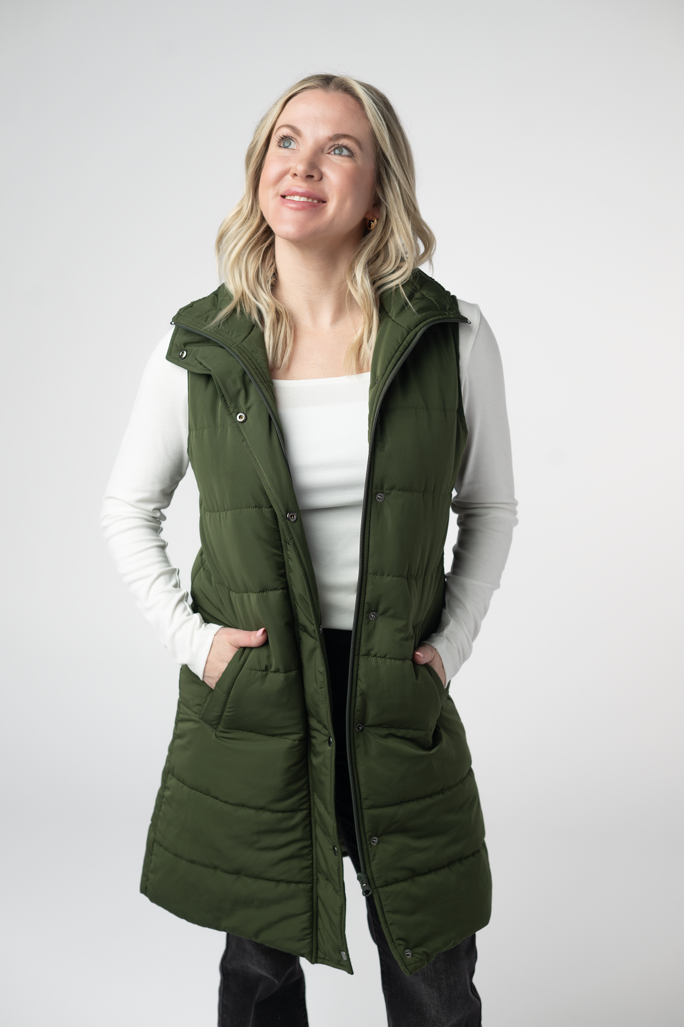 Harlow Long Vest - Dark Olive