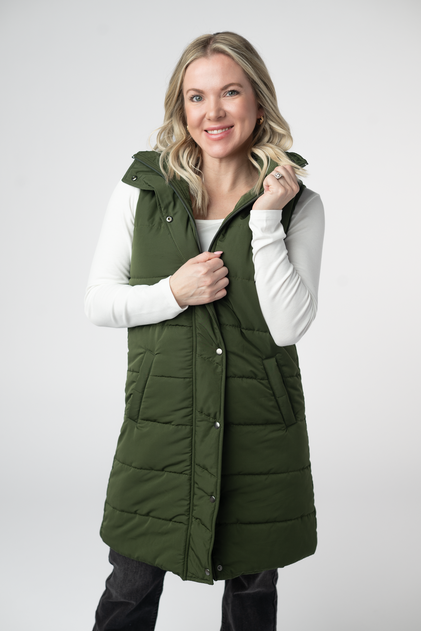 Harlow Long Vest - Dark Olive