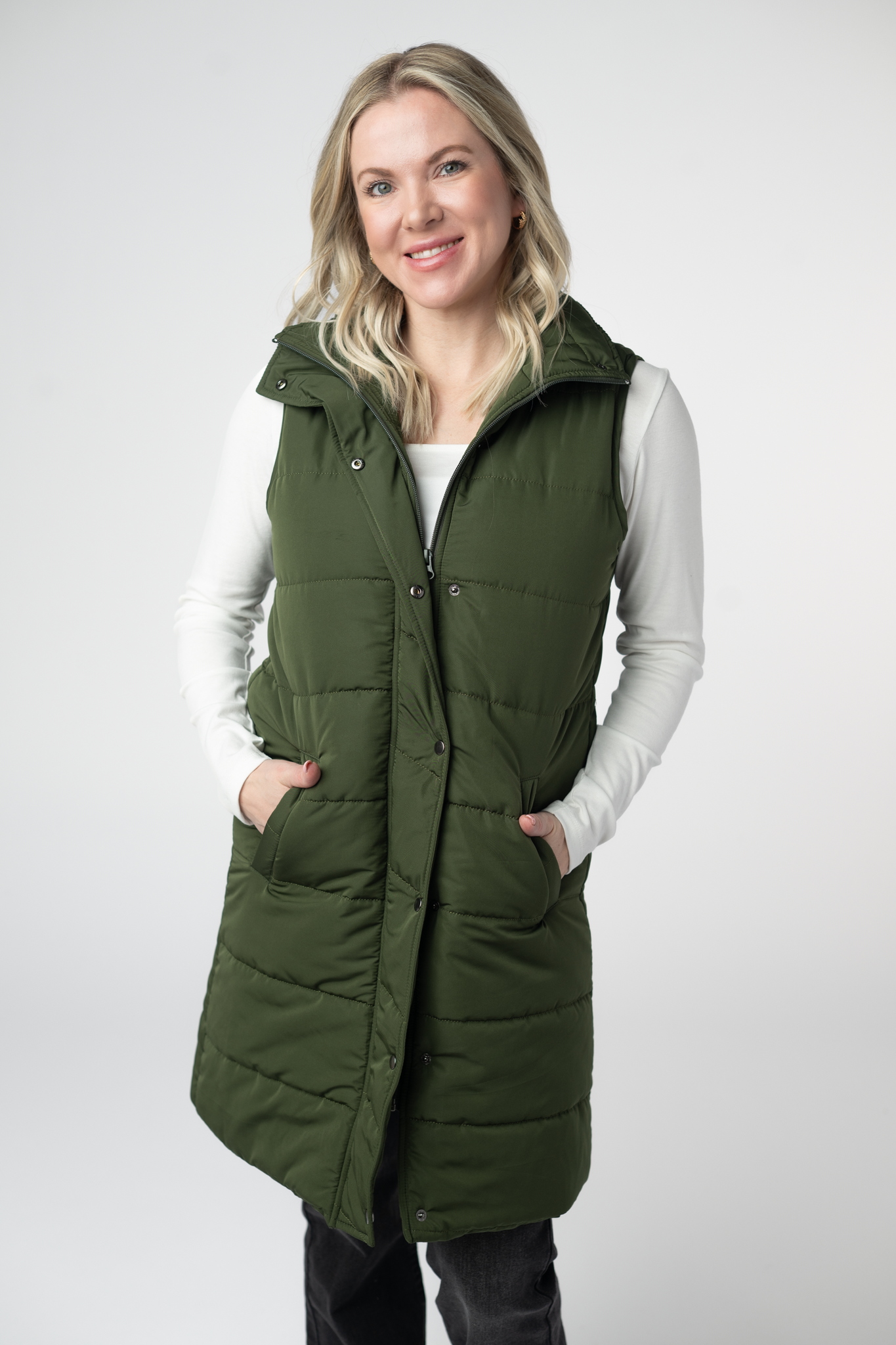 Harlow Long Vest - Dark Olive