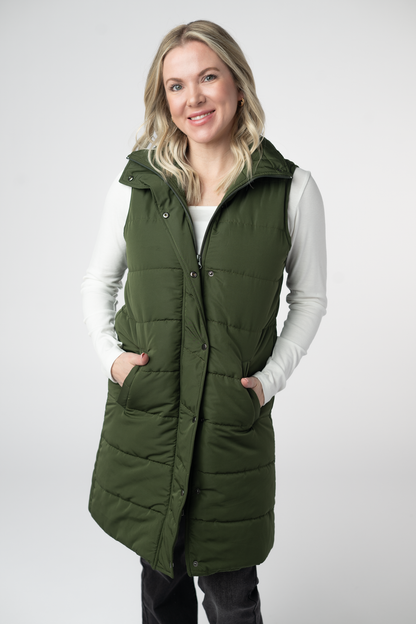 Harlow Long Vest - Dark Olive