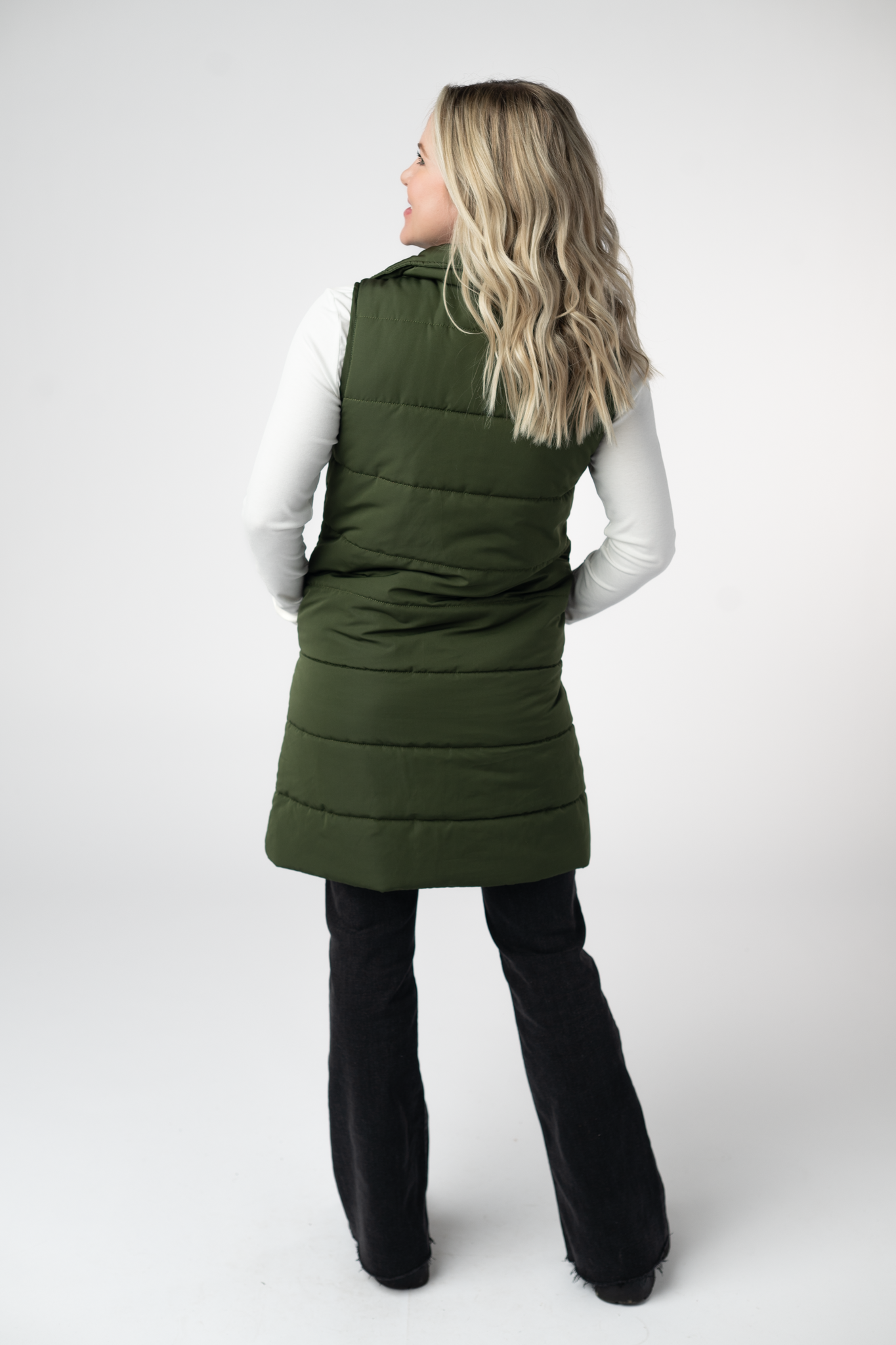 Harlow Long Vest - Dark Olive