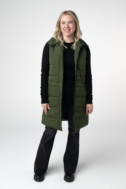 Harlow Long Vest - Dark Olive