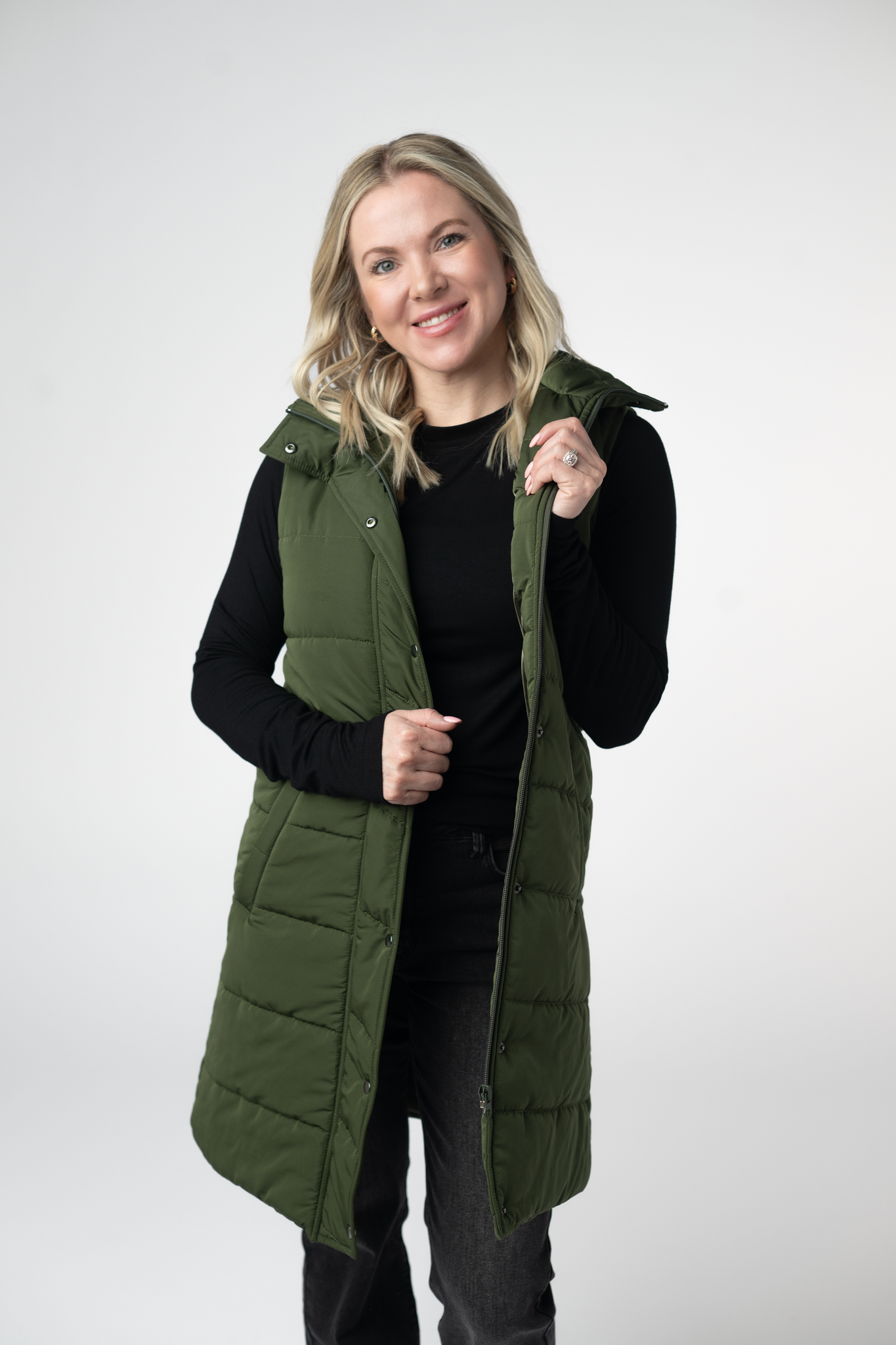 Harlow Long Vest - Dark Olive