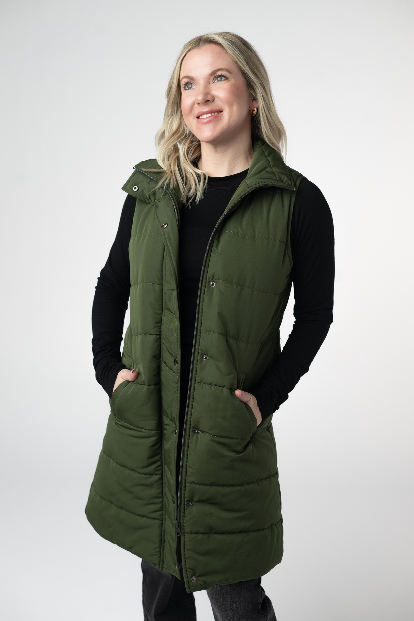 Harlow Long Vest - Dark Olive