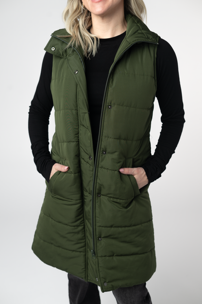 Harlow Long Vest - Dark Olive
