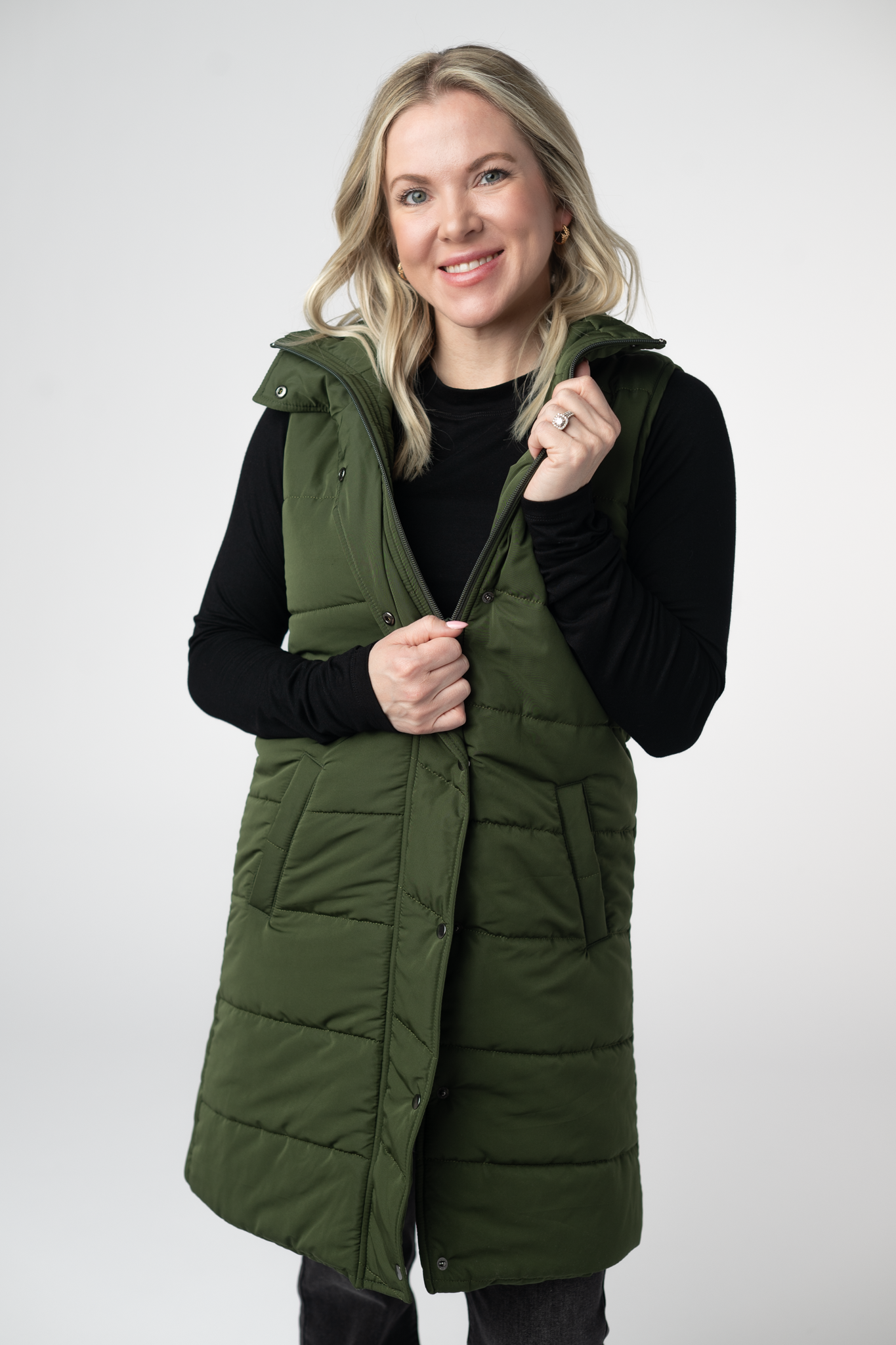 Harlow Long Vest - Dark Olive