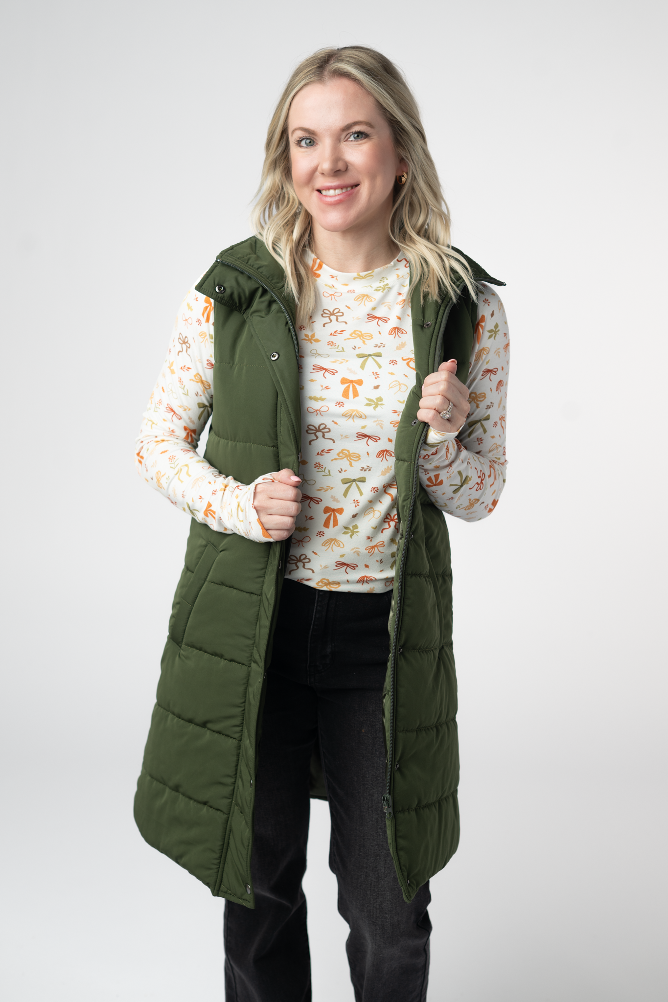 Harlow Long Vest - Dark Olive