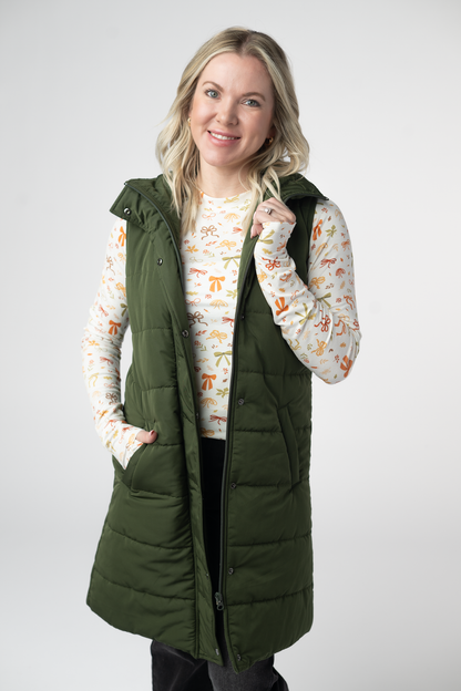 Harlow Long Vest - Dark Olive