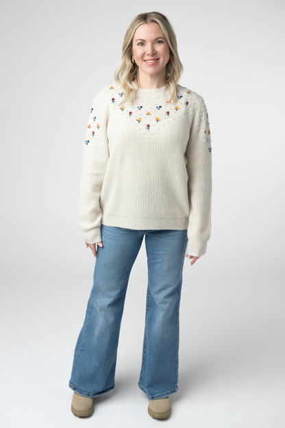 Micro Flower Sweater - Ivory