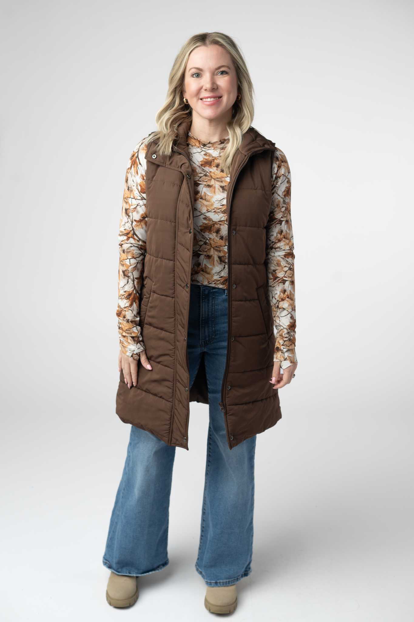 Harlow Long Vest - Brown