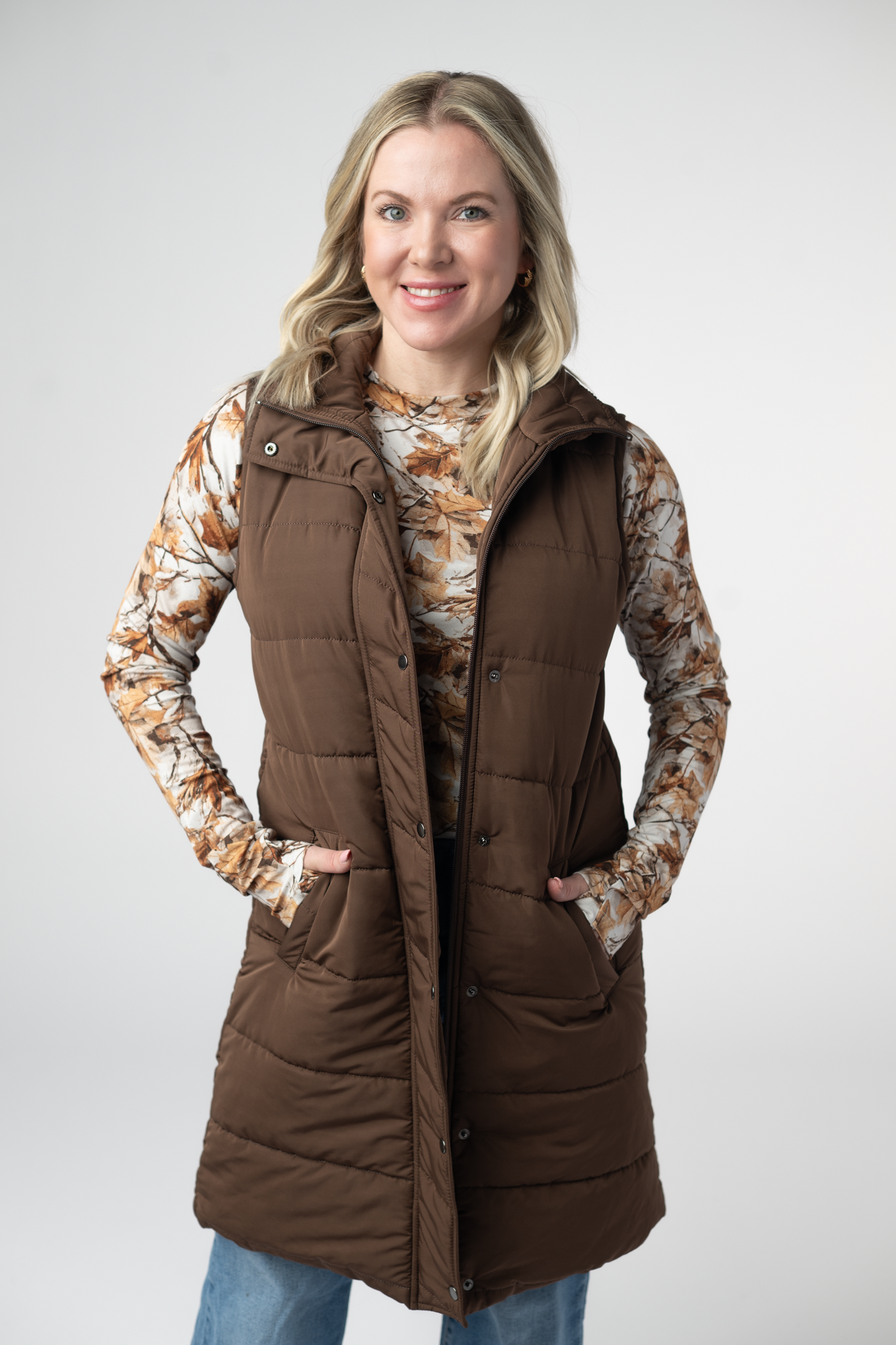 Harlow Long Vest - Brown