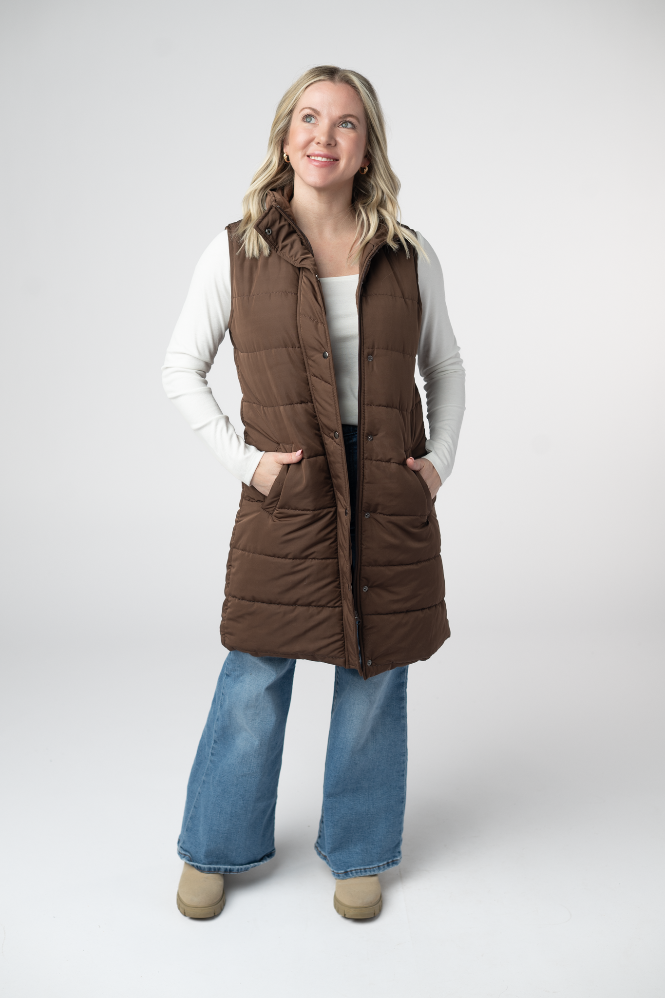 Harlow Long Vest - Brown
