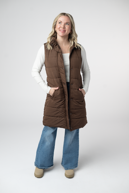 Harlow Long Vest - Brown