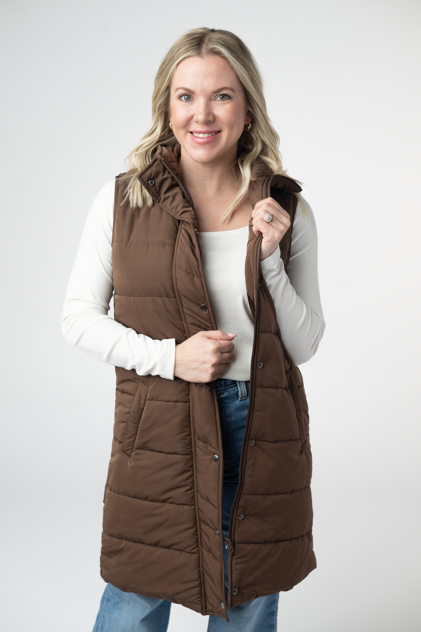 Harlow Long Vest - Brown