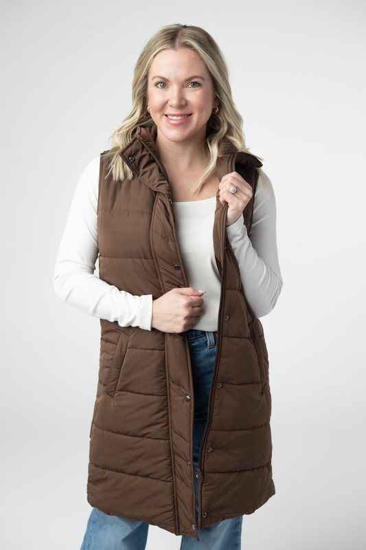 Harlow Long Vest - Brown