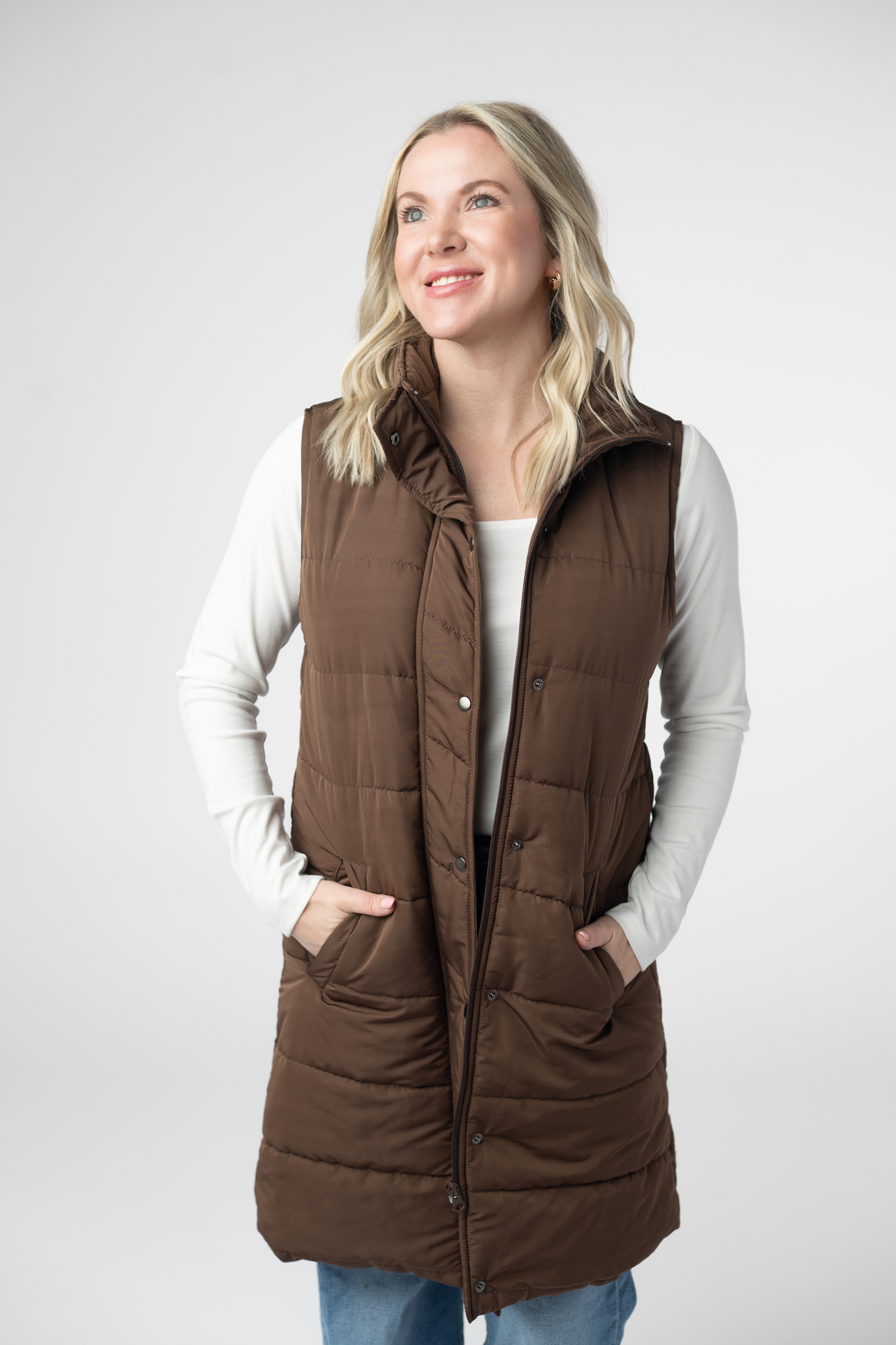 Harlow Long Vest - Brown