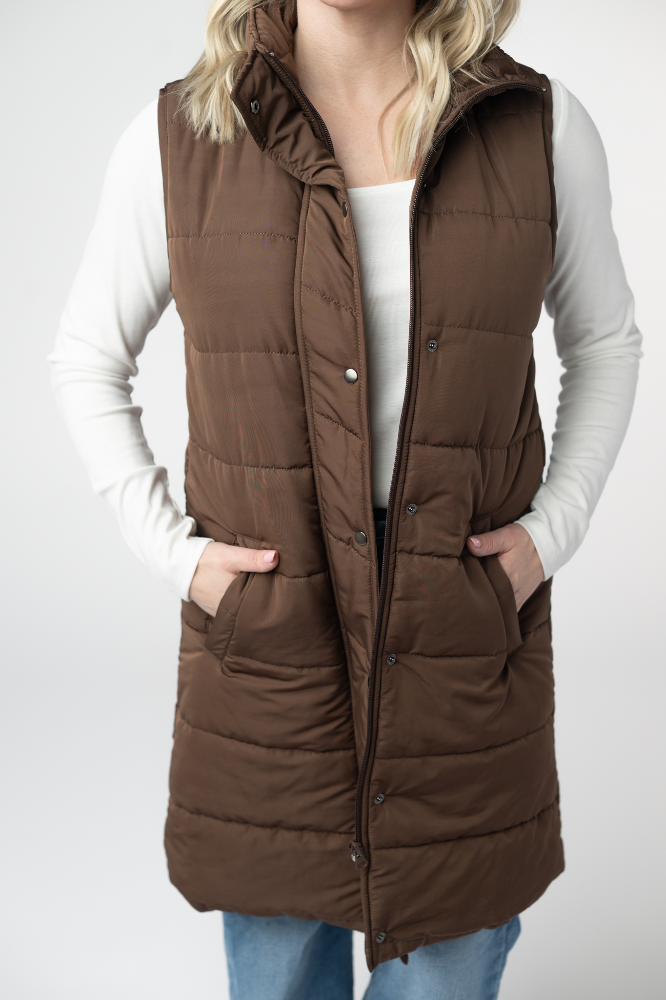 Harlow Long Vest - Brown