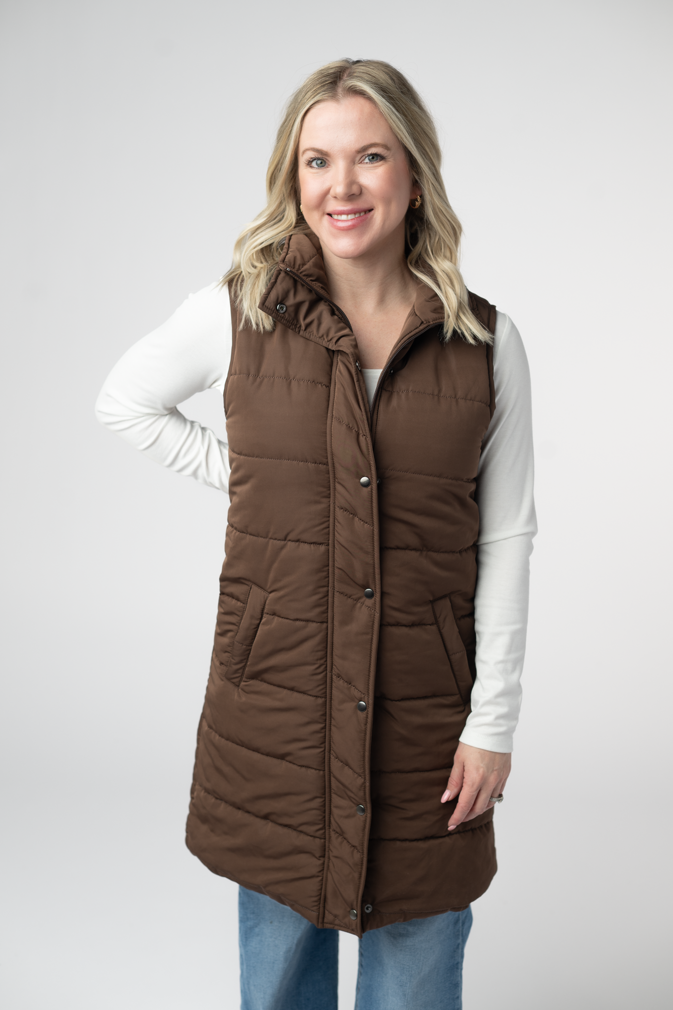 Harlow Long Vest - Brown
