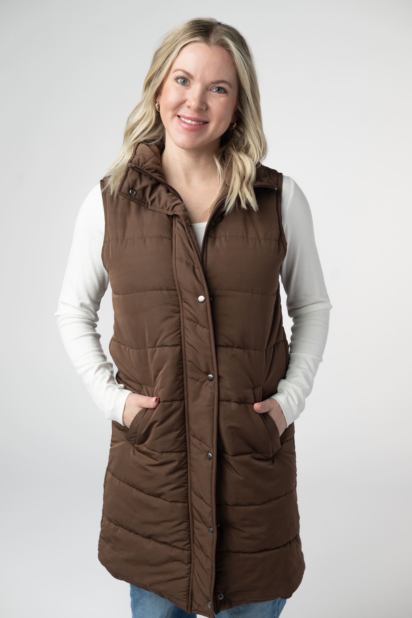 Harlow Long Vest - Brown