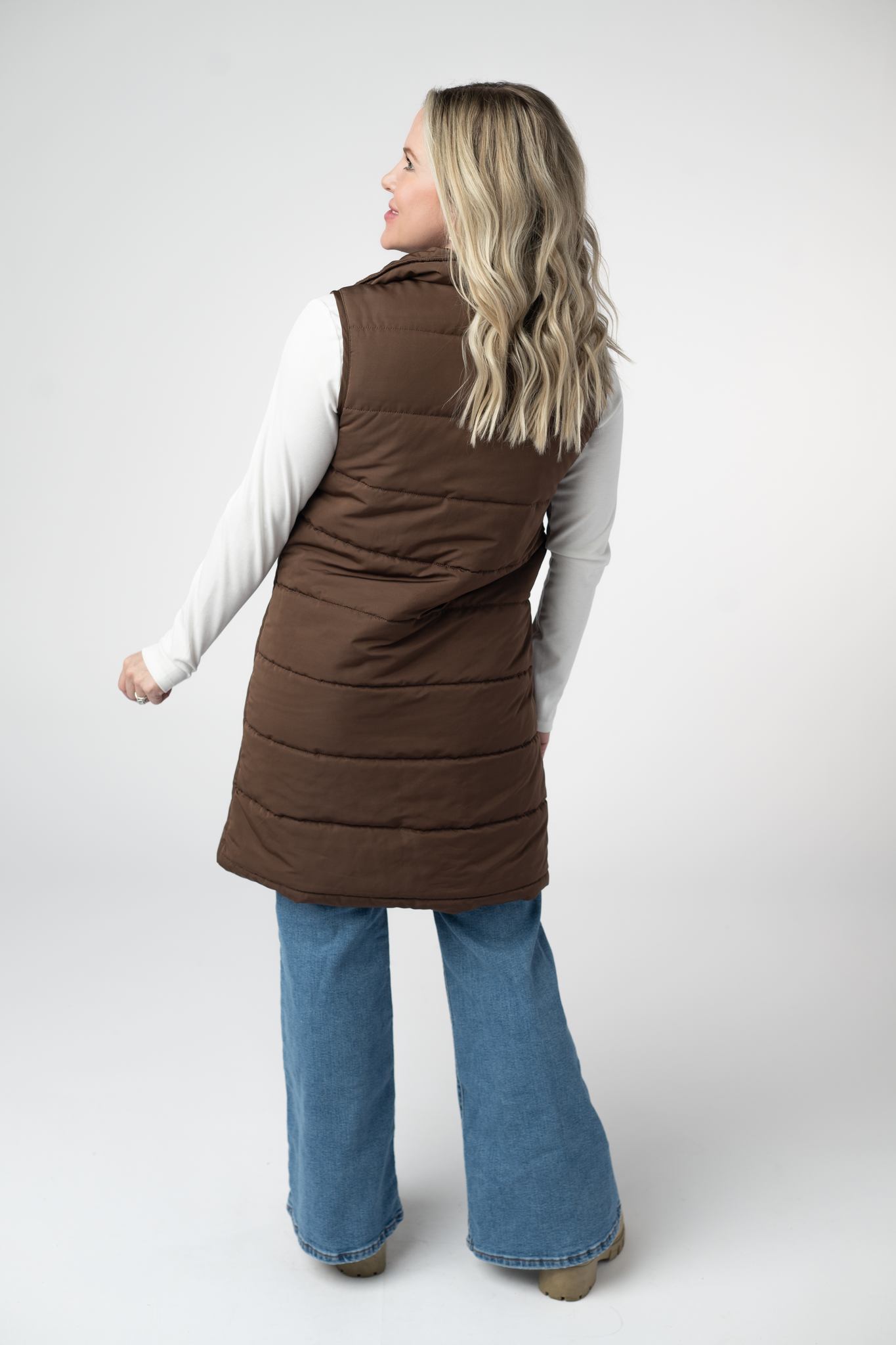 Harlow Long Vest - Brown