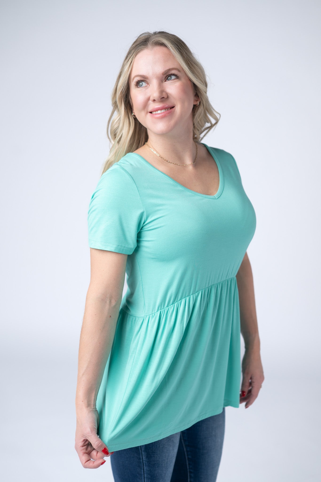 Sarah Ruffle Short Sleeve - Turquoise