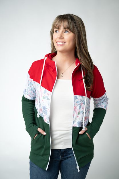 Colorblock Fullzip - Red, Winter Berry, Evergreen