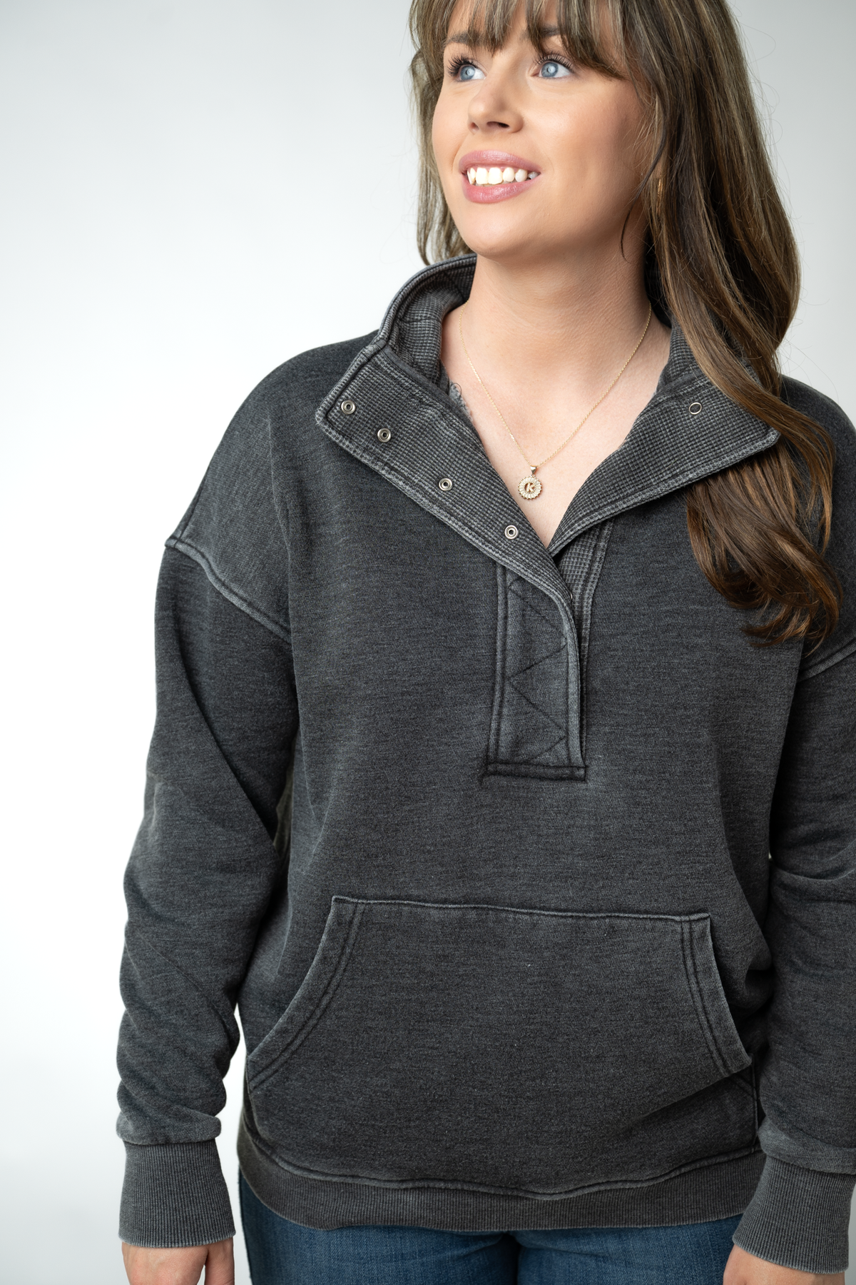 Jesse Vintage Wash Snap Pullover - Black