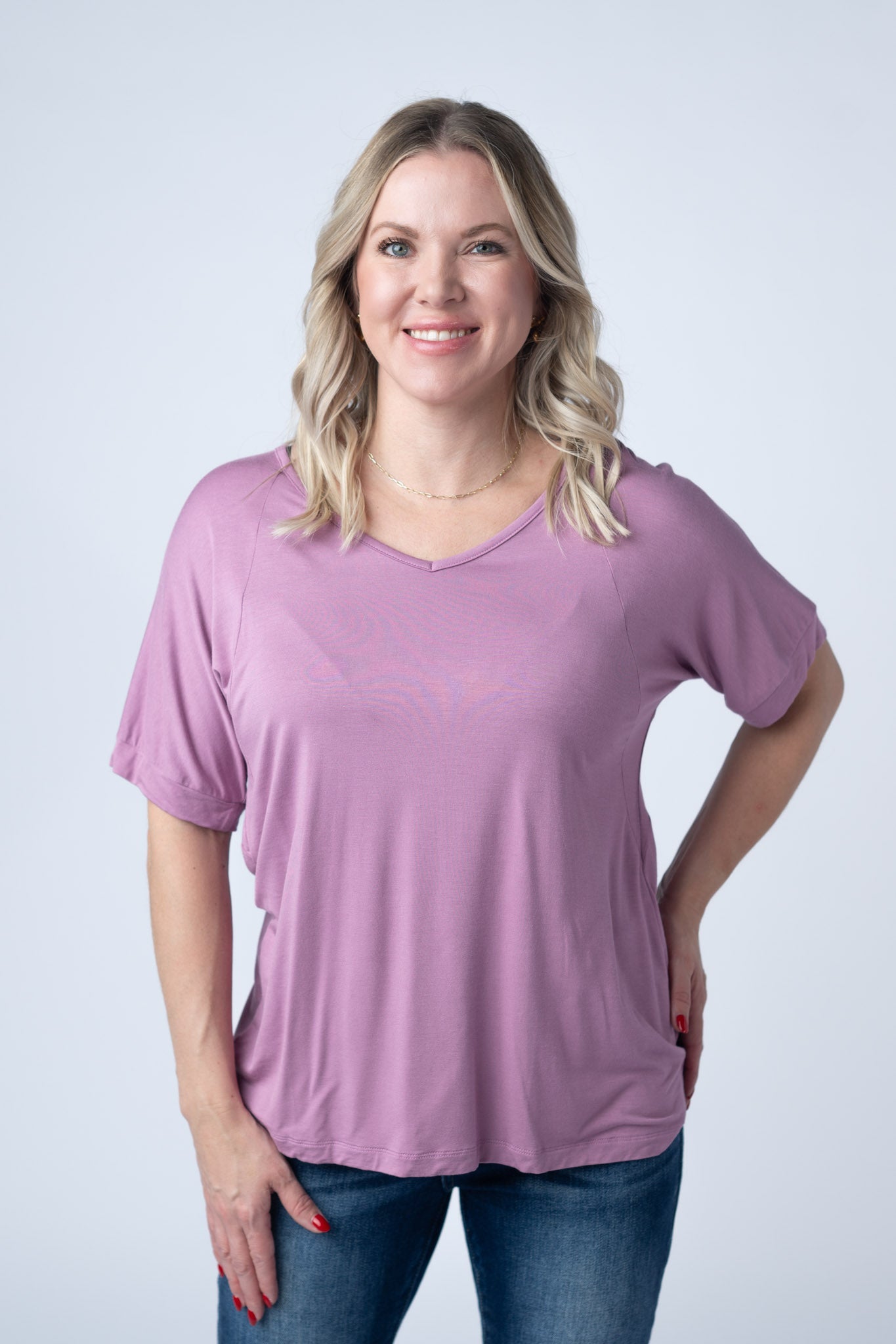 Bamboo V Neck Tee - Pink FINAL SALE
