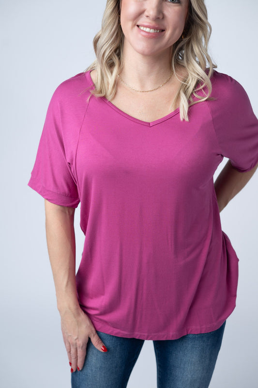Bamboo V Neck Tee - Magenta FINAL SALE