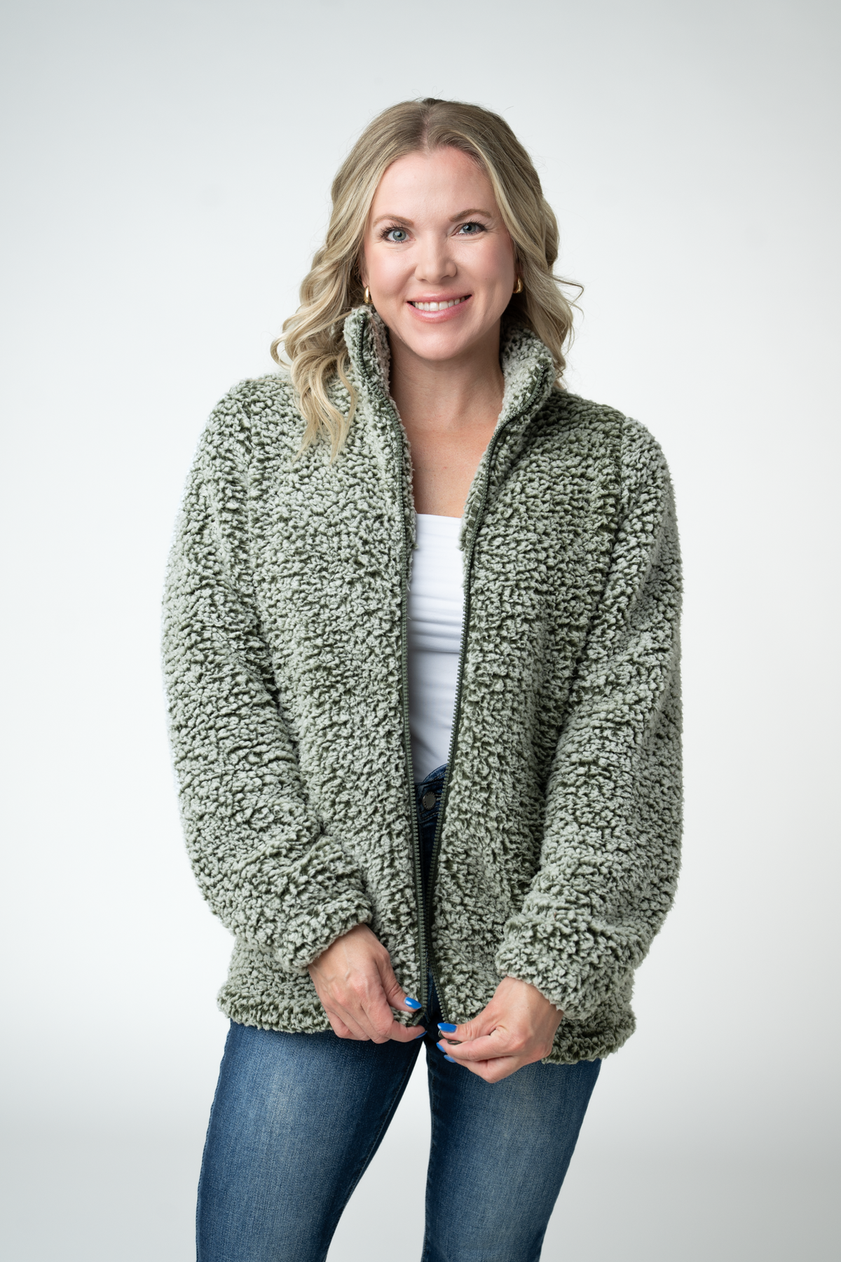 ITwo Tone Fullzip Sherpa - Olive and White