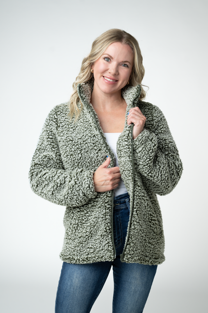 ITwo Tone Fullzip Sherpa - Olive and White