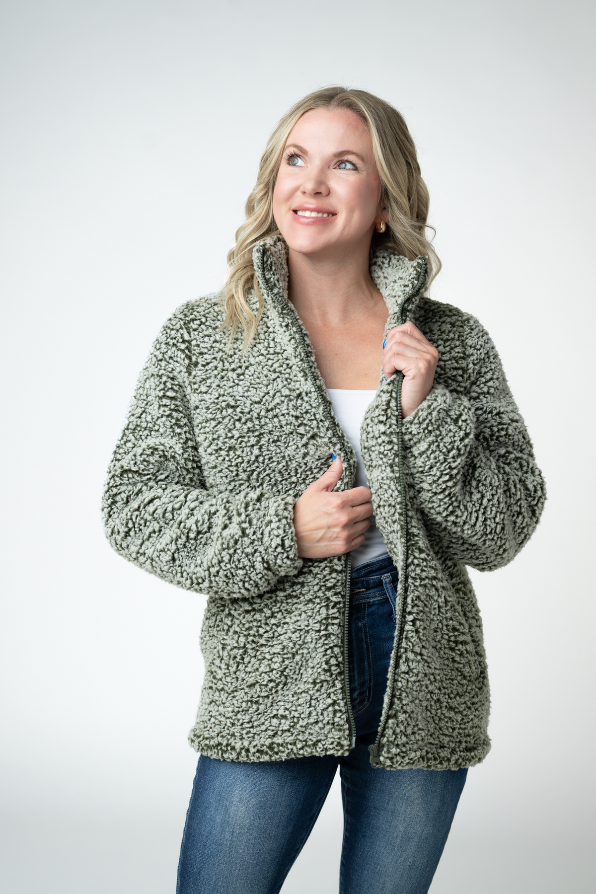 ITwo Tone Fullzip Sherpa - Olive and White